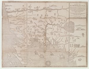 「ニューイングランドの地図、ここで初めてカットされた...」、1677年